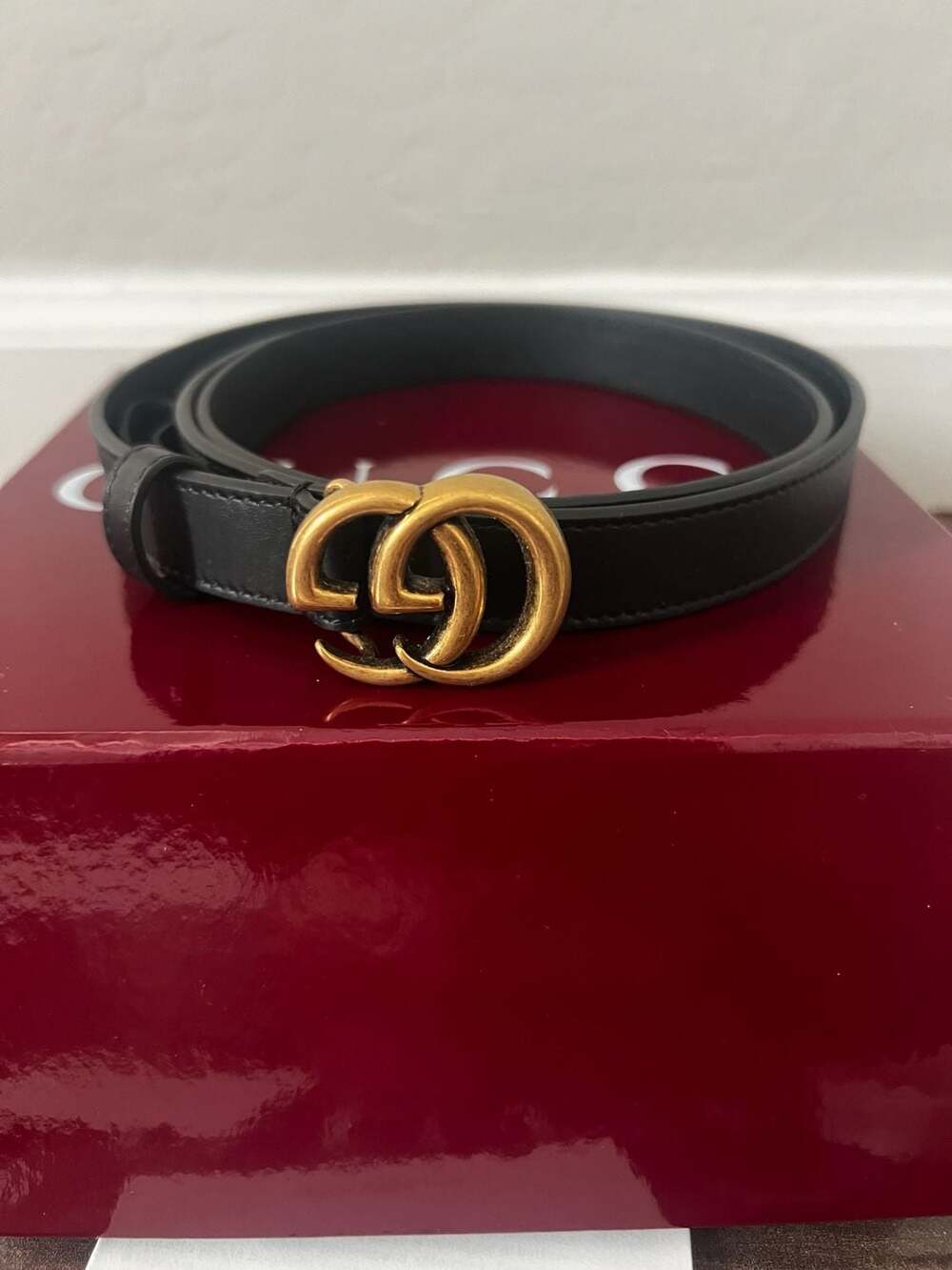 Gucci Double G Marmont Black Leather Belt with Gold Buckle Size 90 - Picture 2 of 9